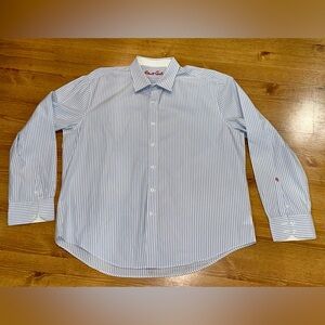 Robert Graham Blue White Stripe Button Down Designer Classic Shirt Men Size 2XL